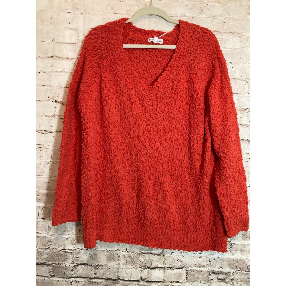 Macaron Sweater Womens Large Rust Red Popcorn Knit Pullover Soft Semi Sheer‎